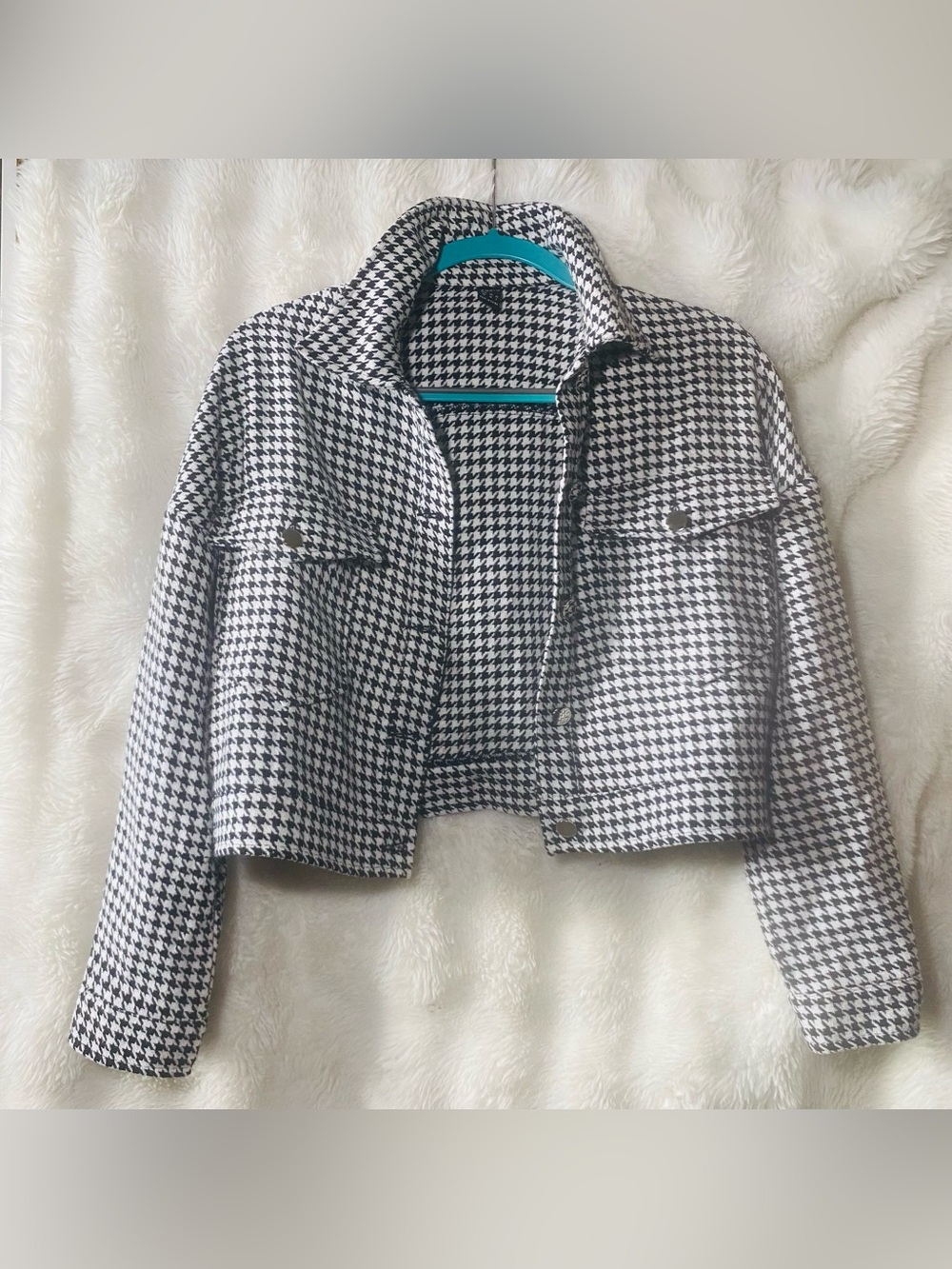 SHEIN Black & White Houndstooth Cropped Jacket SZ XS
